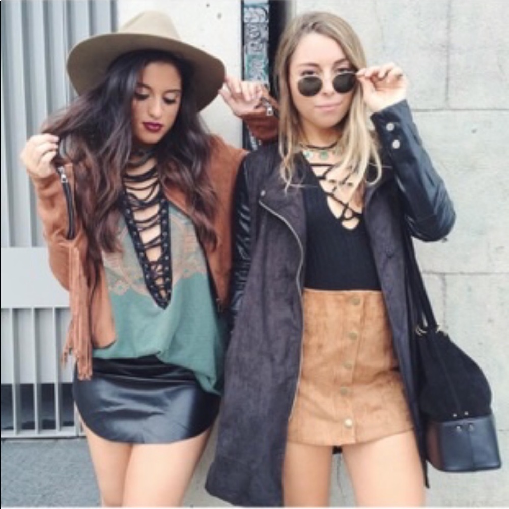 LF suede snap up mini skirt